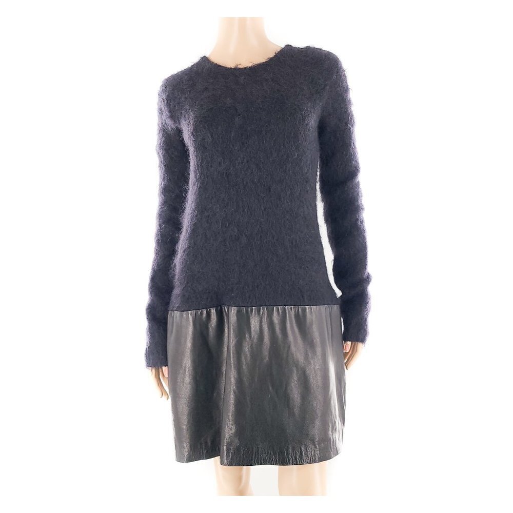 DIANE VON FURSTENBERG Orva Fuzzy Knit & Genuine‎ Leather Drop Waist Dress